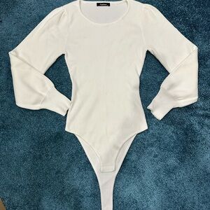 Women's white ribbed bodysuit
